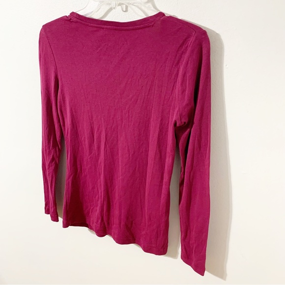 Talbots Petites Long Sleeve V-Neck Cotton Top Metal Bead Detailing at Neckline - Picture 4 of 8